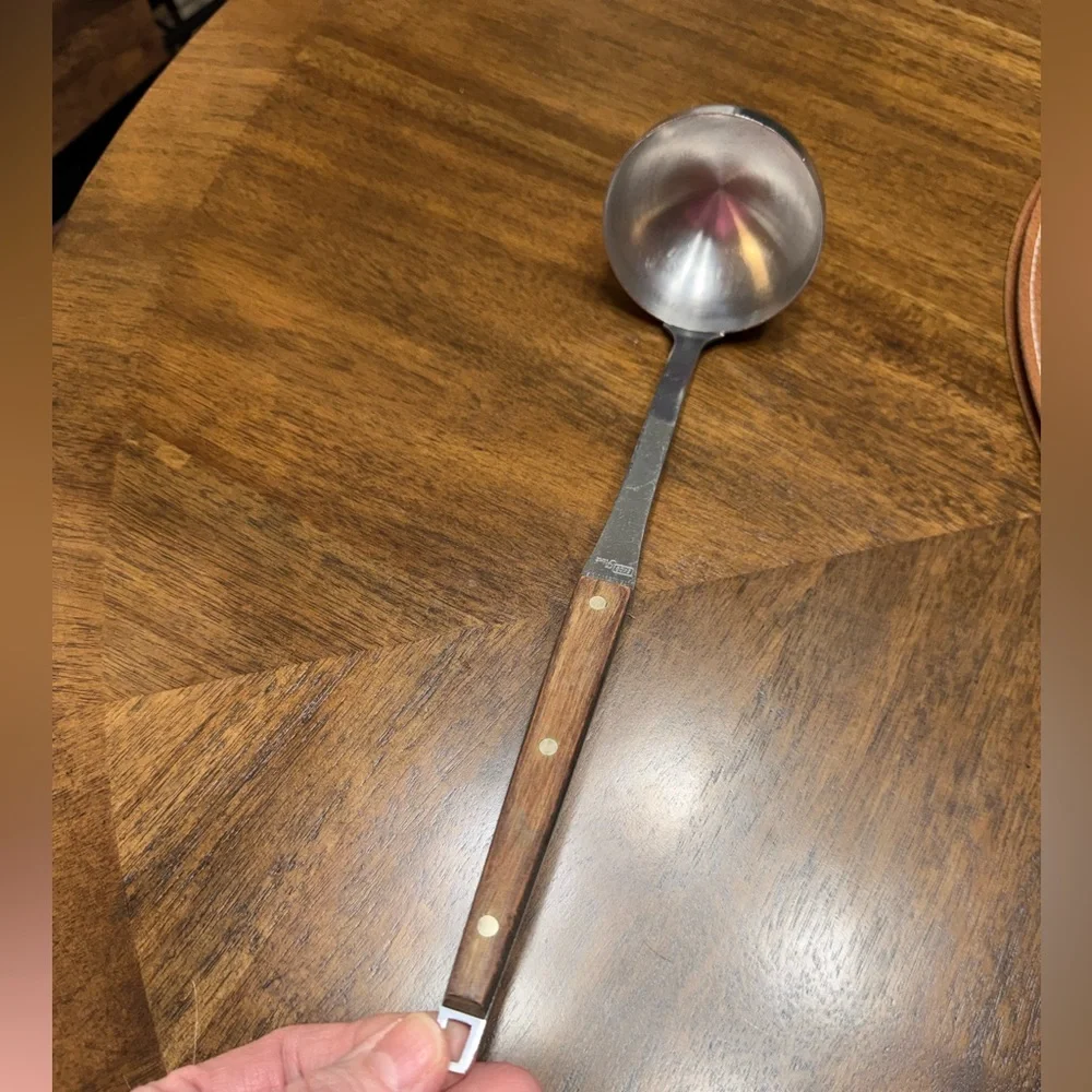 Vintage mid Century EKCO FLINT Soup Ladle Stainless Steel With Wood Handle - Picture 1 of 6